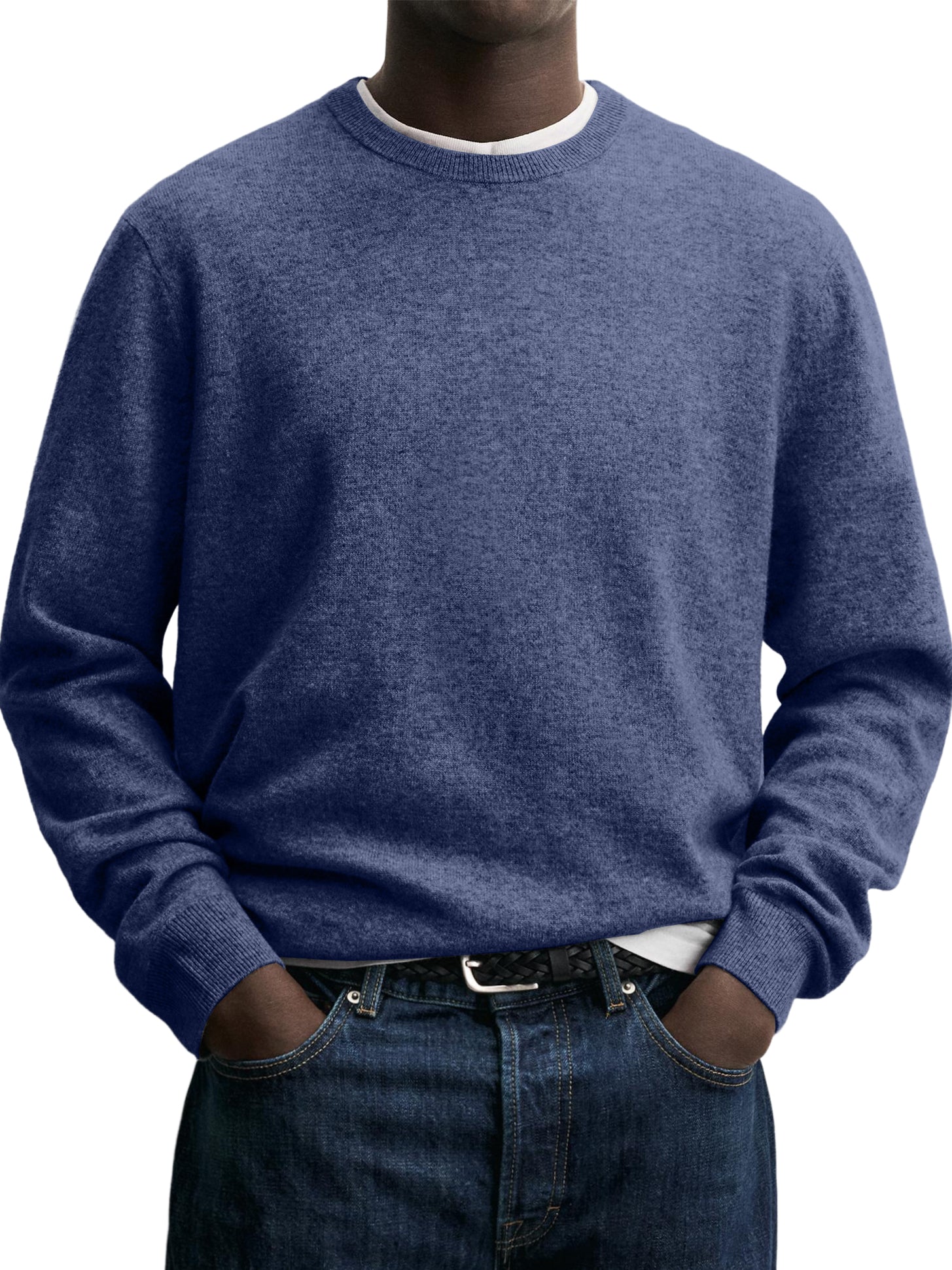 100% Wool Men's Crew Neck Comfortable Warm Knitted Base Layer Sweater