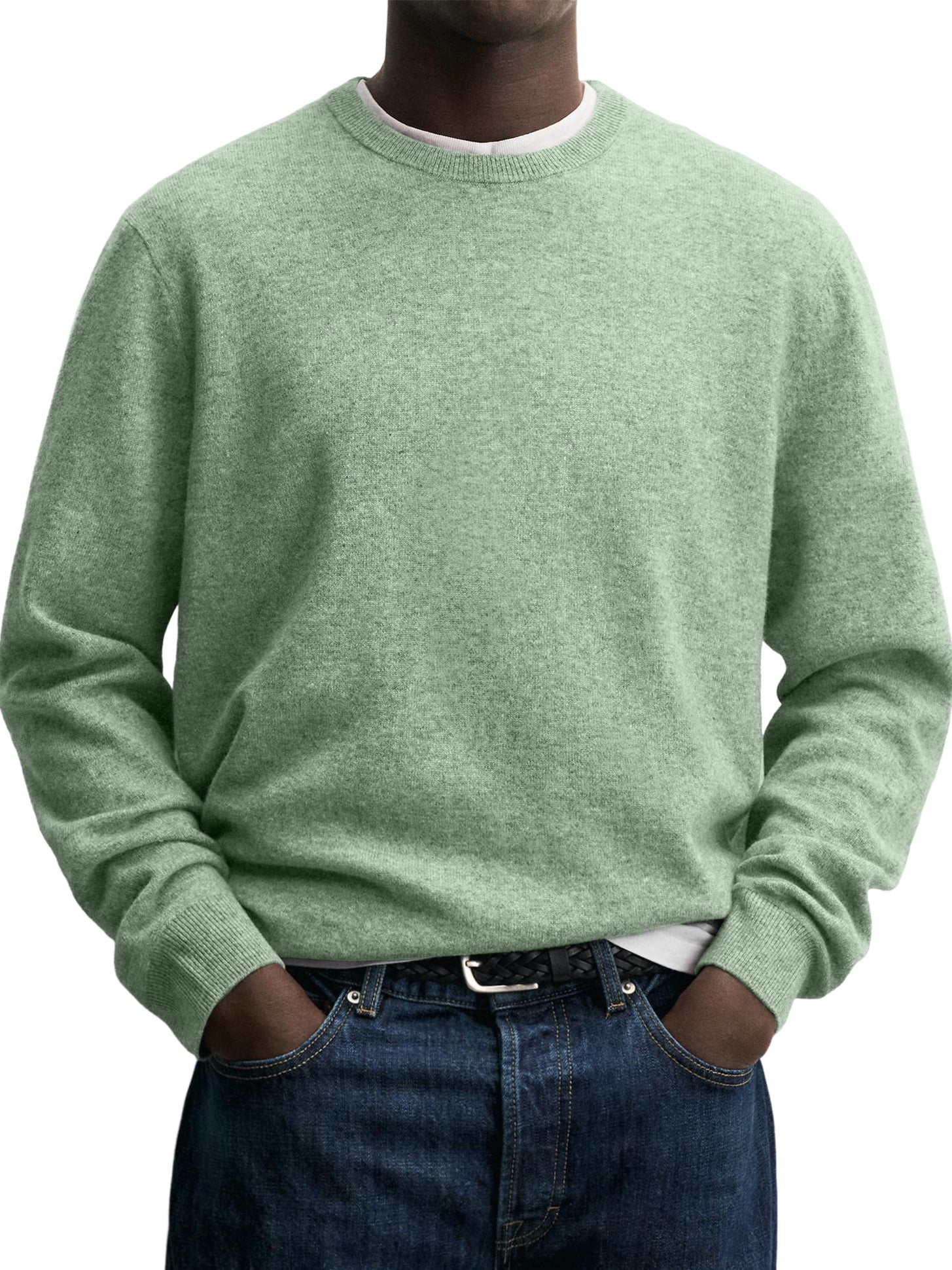 100% Wool Men's Crew Neck Comfortable Warm Knitted Base Layer Sweater