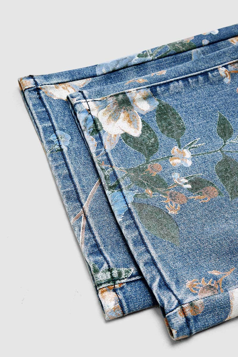 Allover Floral Pattern Straight Leg High Rise Crop Jeans