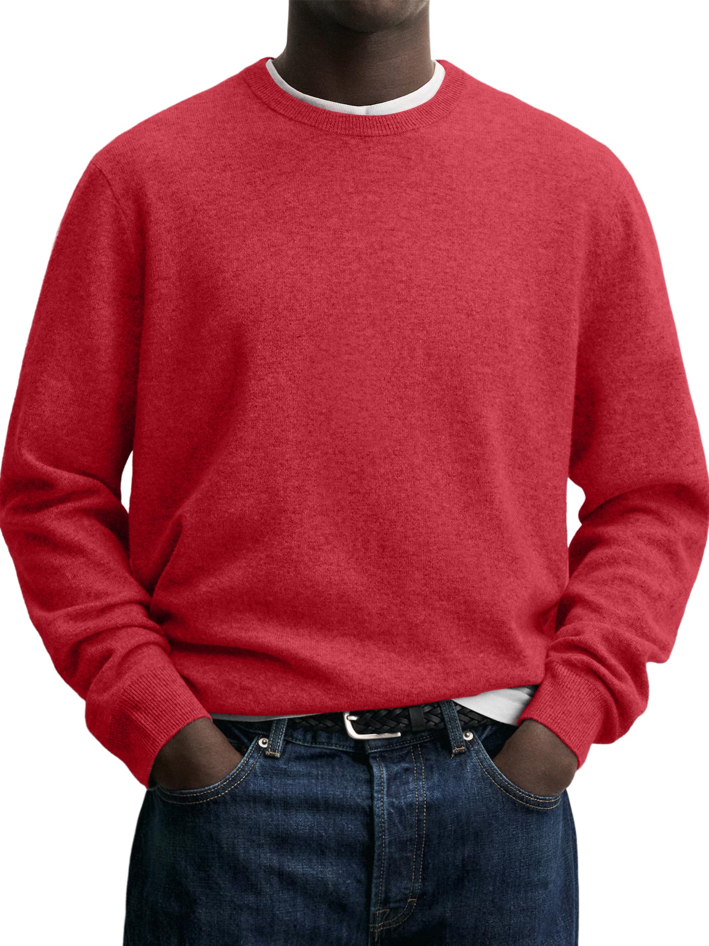 100% Wool Men's Crew Neck Comfortable Warm Knitted Base Layer Sweater