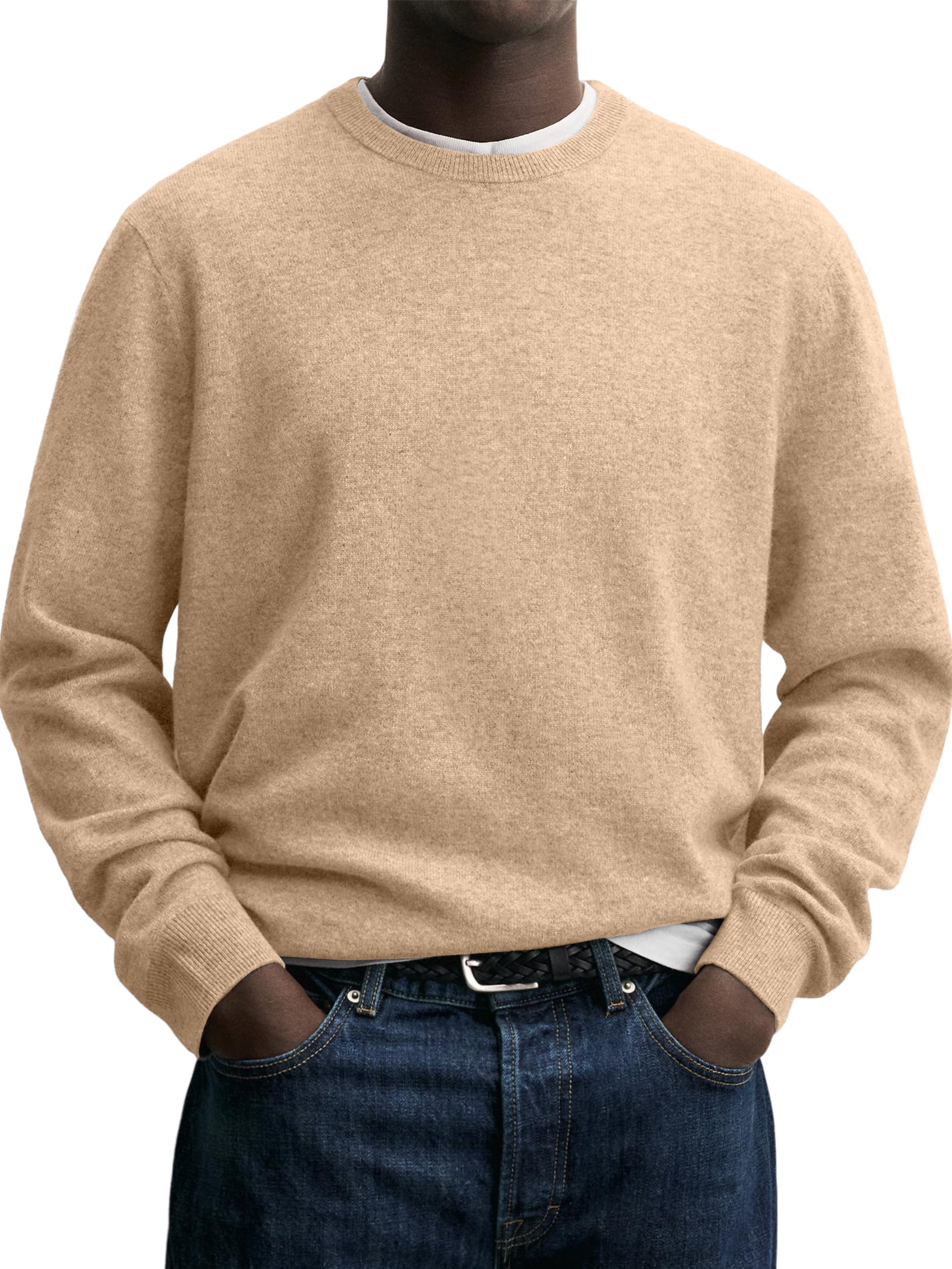 100% Wool Men's Crew Neck Comfortable Warm Knitted Base Layer Sweater