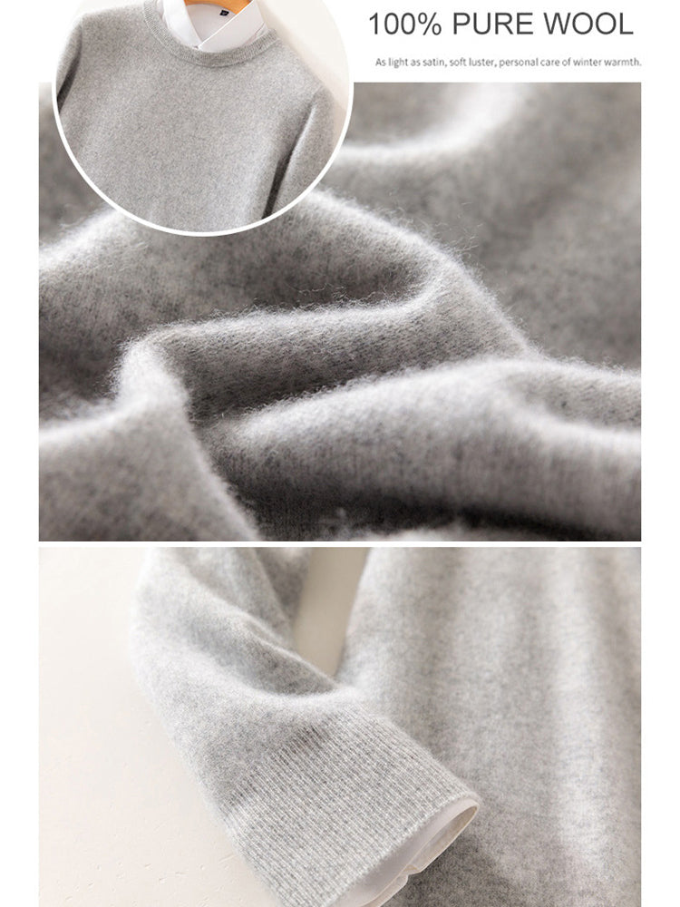 100% Wool Men's Crew Neck Comfortable Warm Knitted Base Layer Sweater