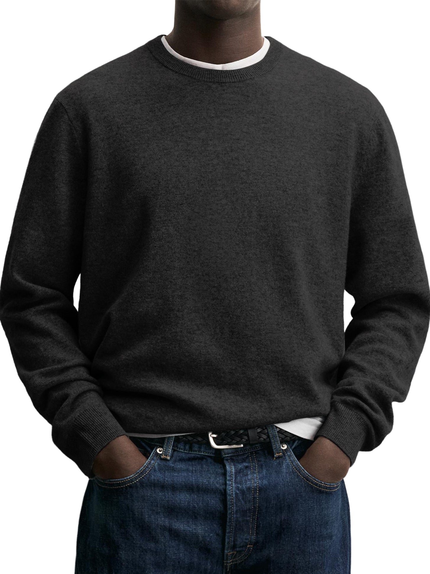 100% Wool Men's Crew Neck Comfortable Warm Knitted Base Layer Sweater