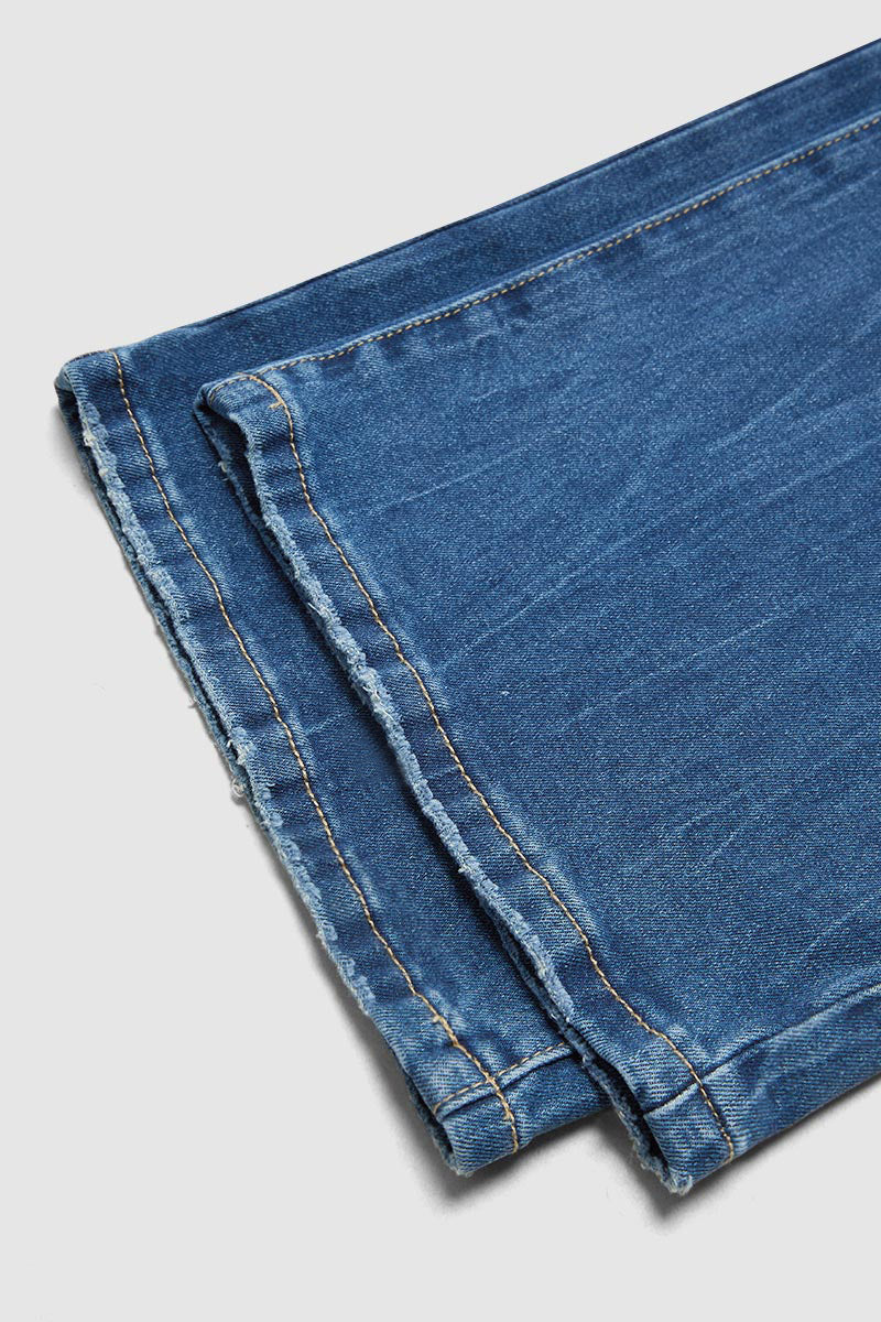 Colorblock Flap Pocket Back Low Rise Straight Leg Jeans