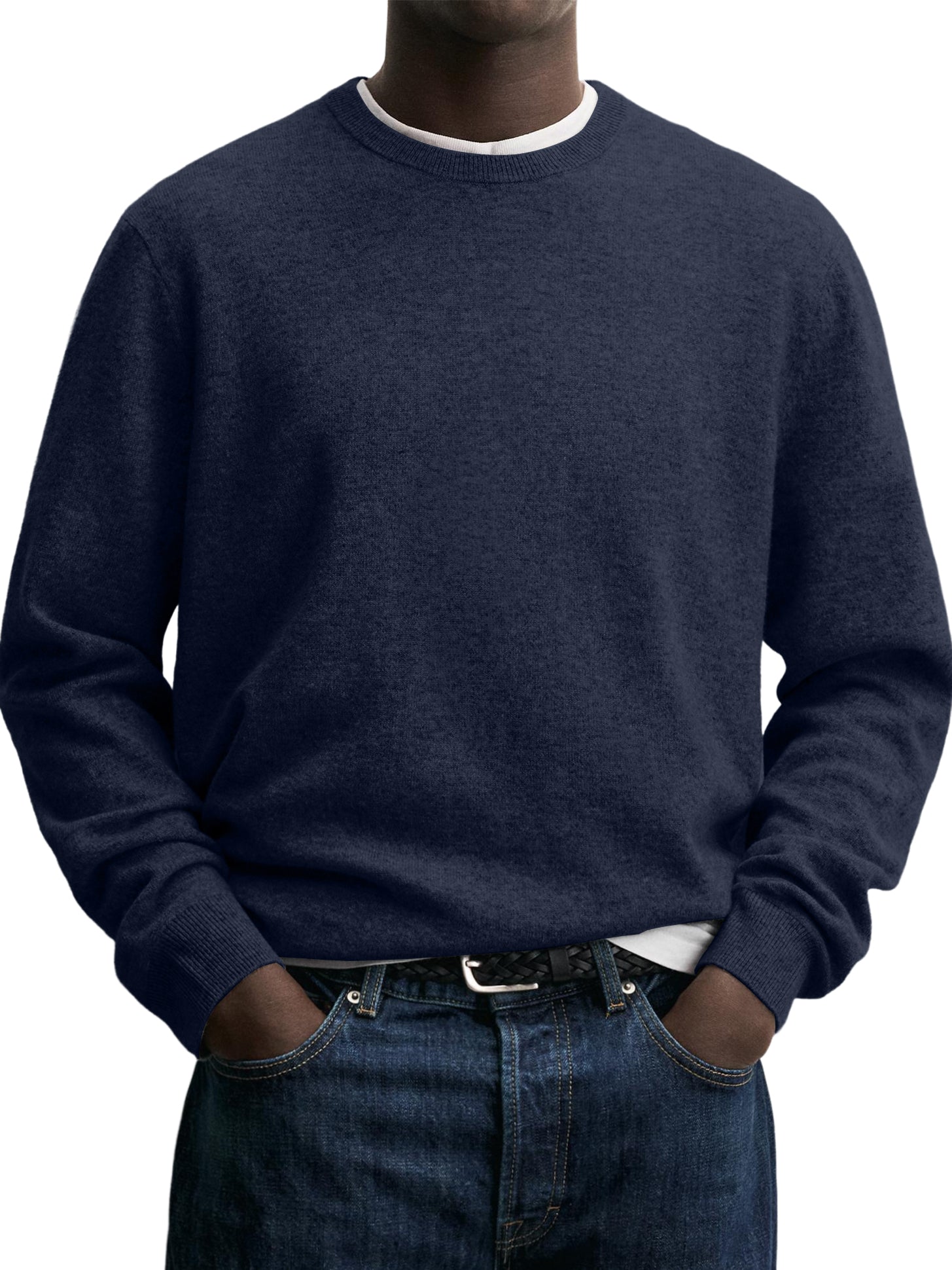 100% Wool Men's Crew Neck Comfortable Warm Knitted Base Layer Sweater