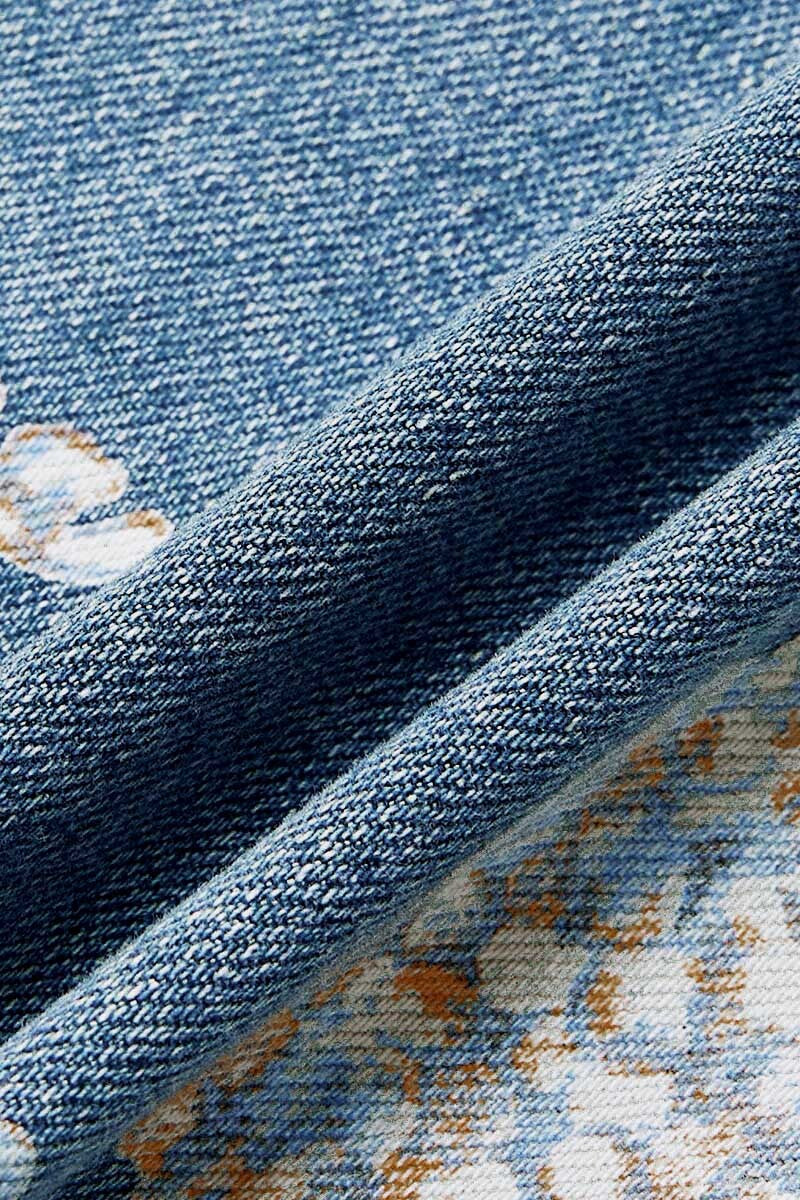 Allover Floral Pattern Straight Leg High Rise Crop Jeans