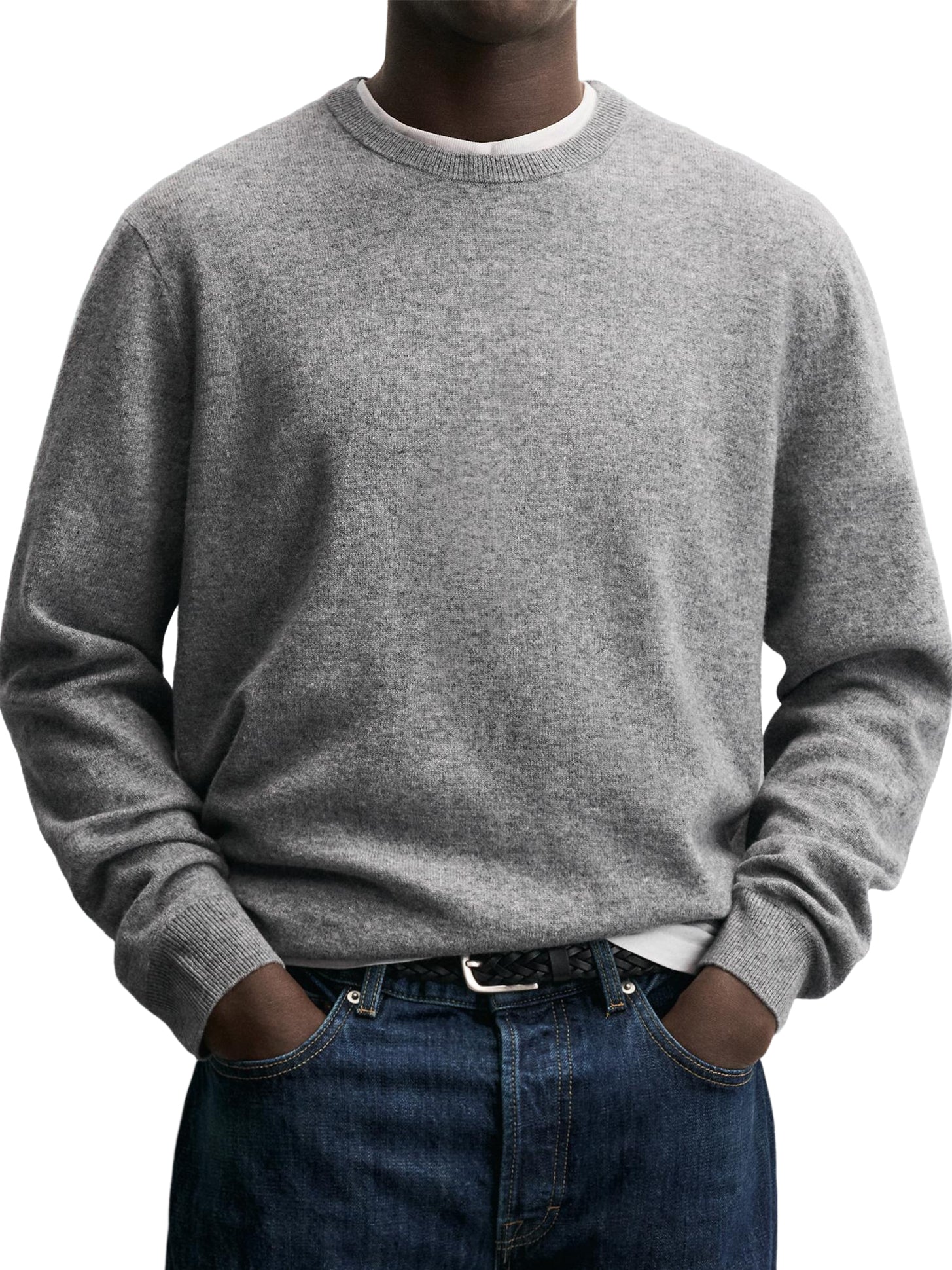100% Wool Men's Crew Neck Comfortable Warm Knitted Base Layer Sweater