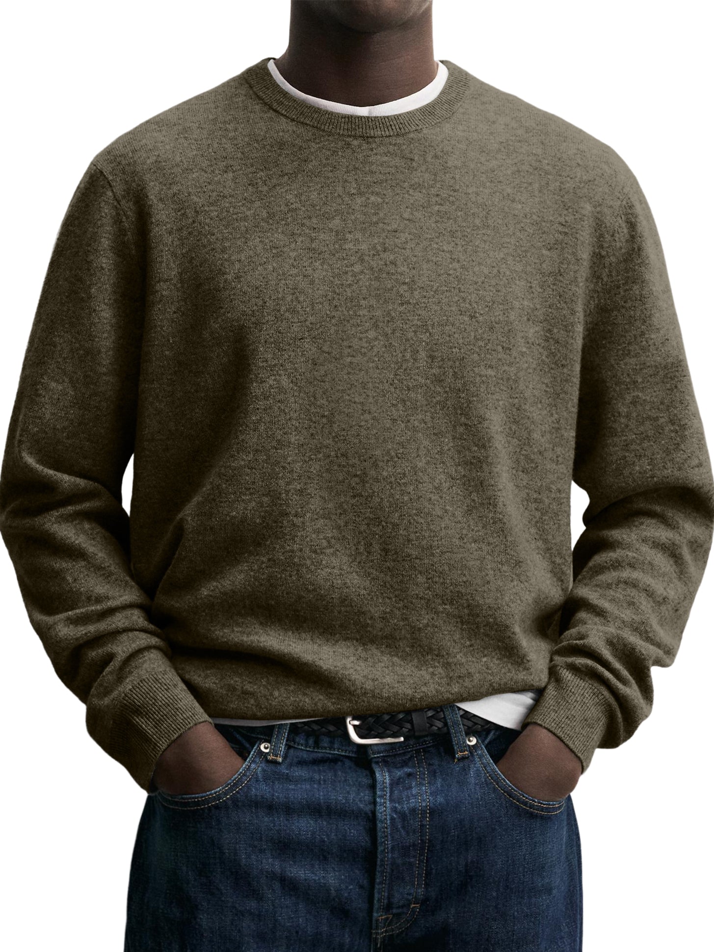 100% Wool Men's Crew Neck Comfortable Warm Knitted Base Layer Sweater