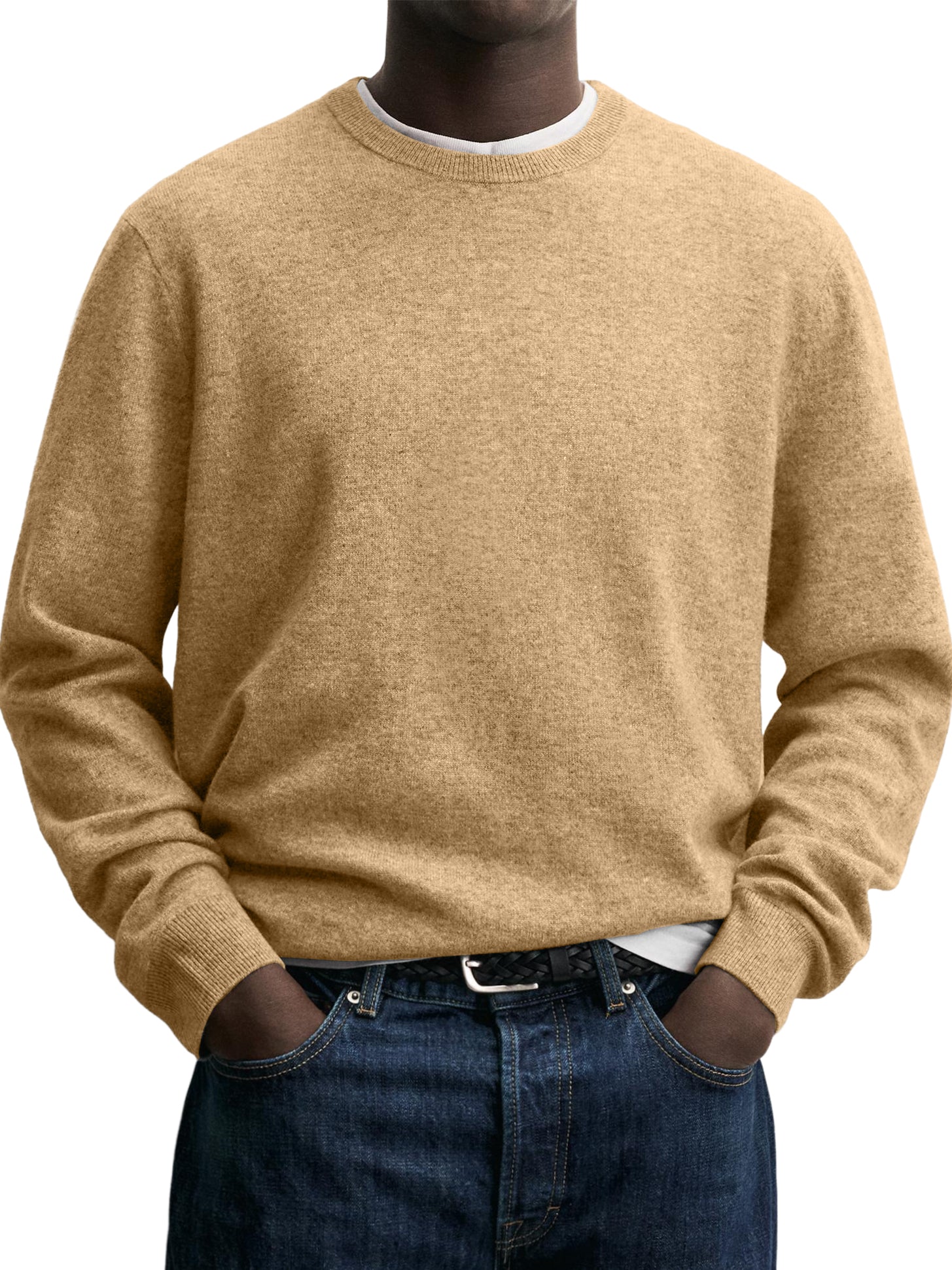 100% Wool Men's Crew Neck Comfortable Warm Knitted Base Layer Sweater