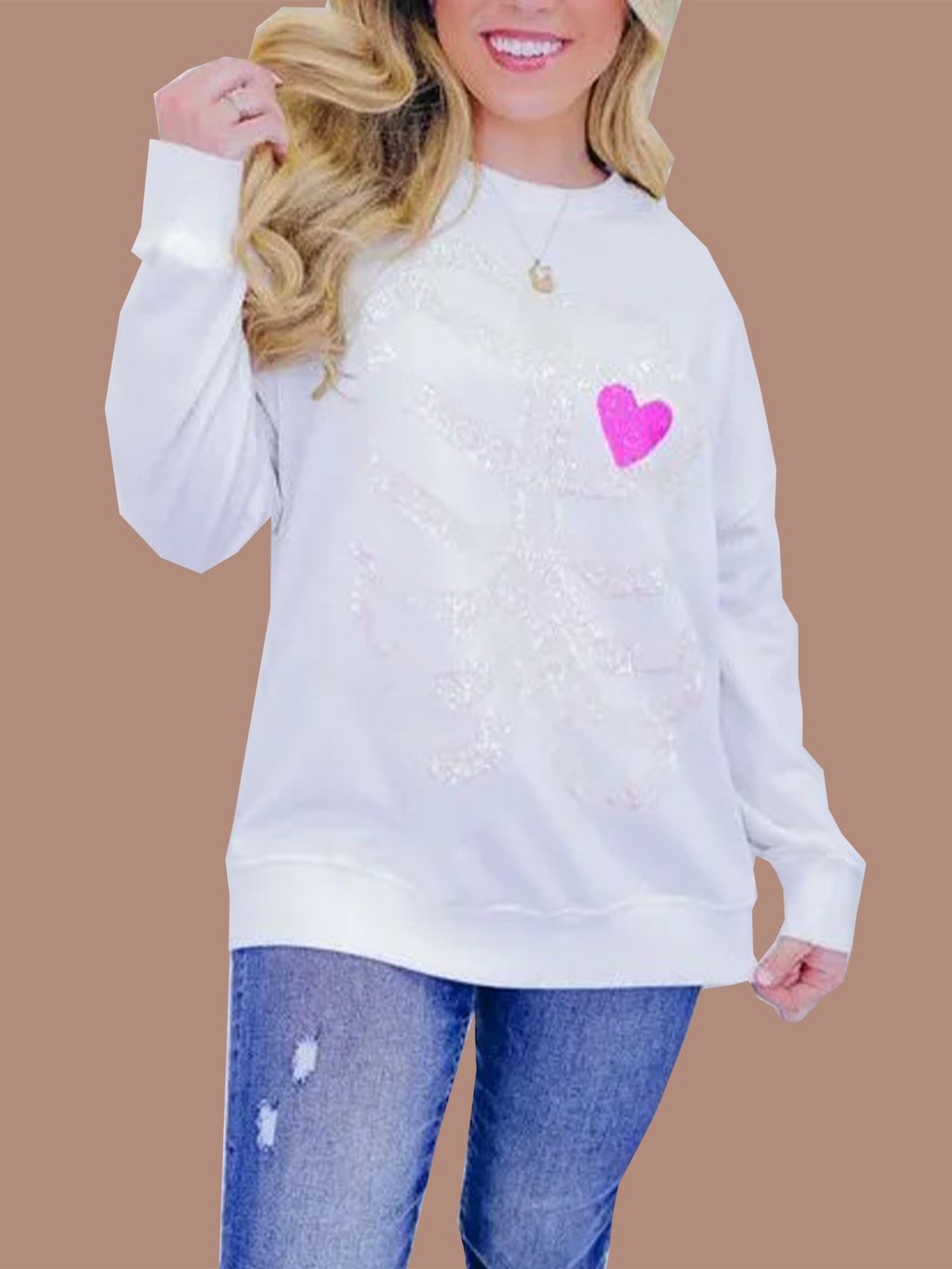 Women's Heart Skeleton Sequin Embellished Sweatshirt