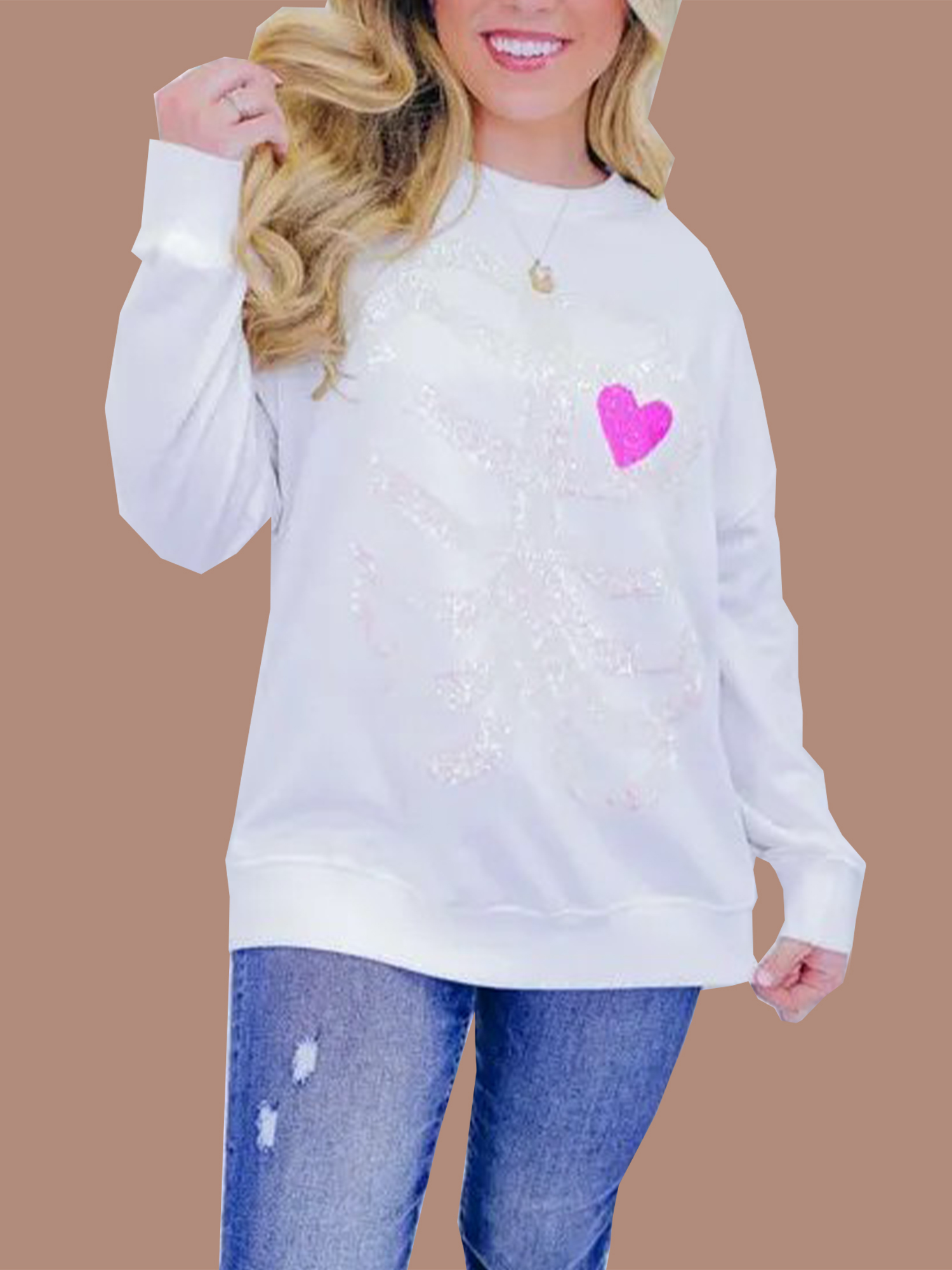 Women's Heart Skeleton Sequin Embellished Sweatshirt