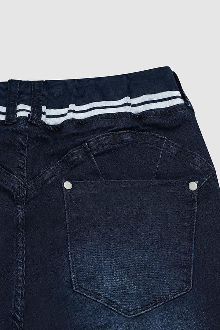 Wash Contrast Binding Double Button Drawstring Mid Waist Capri Jeans