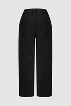 Solid Stitch Detail Mid Waist Crop Straight Leg Jeans Without Belt