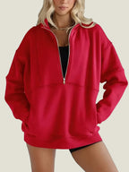 Women's Half Zip Oversized Sweatshirt with Pockerts