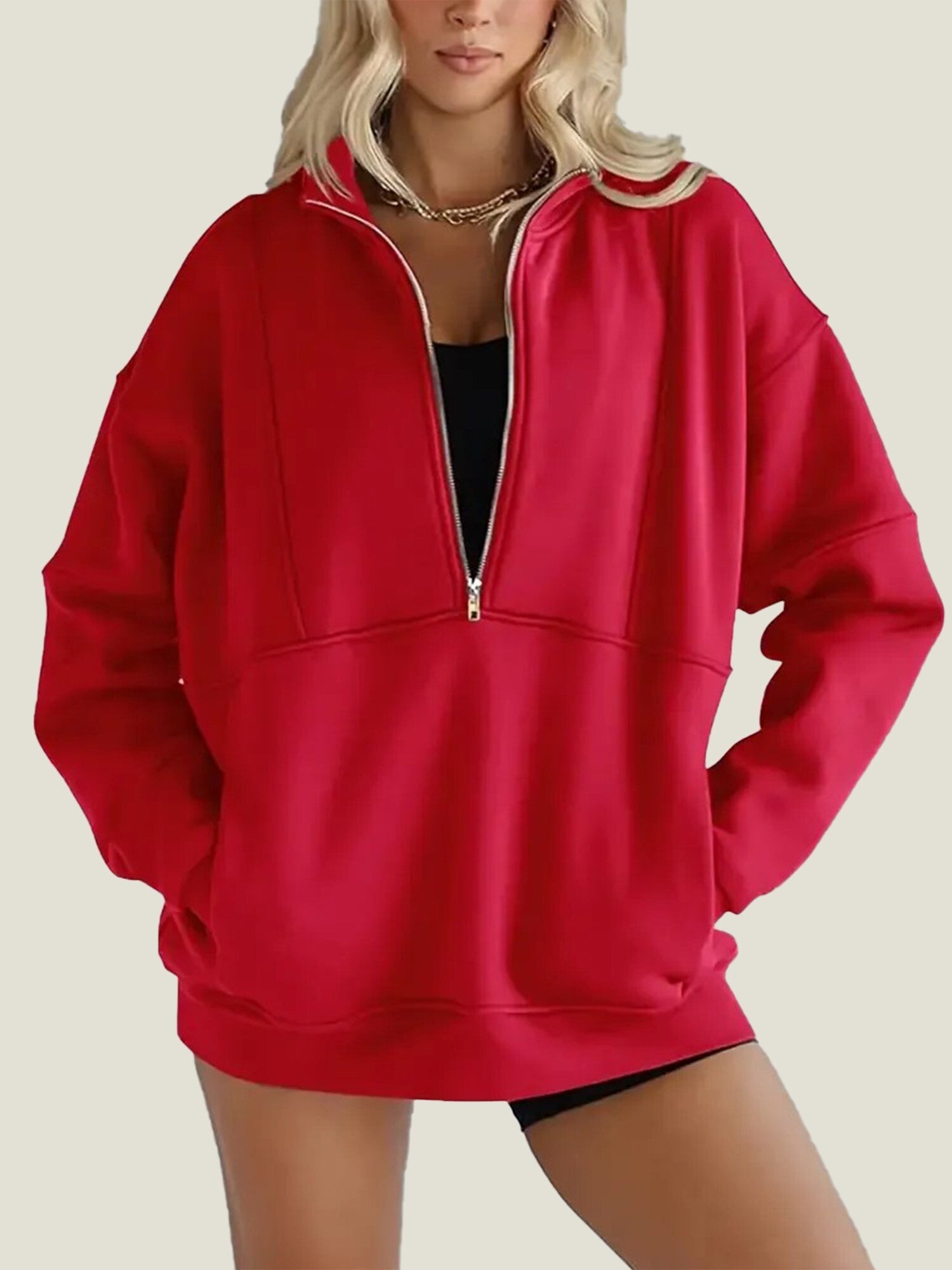 Women's Half Zip Oversized Sweatshirt with Pockerts
