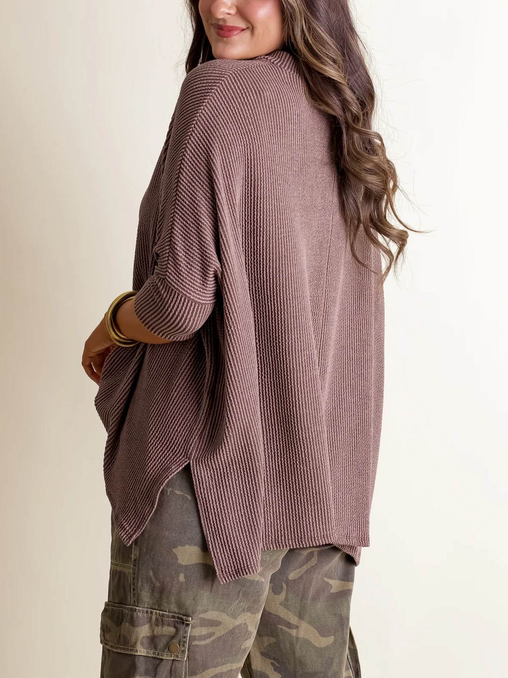 Women's Oversized Half Sleeve Ribbed Top