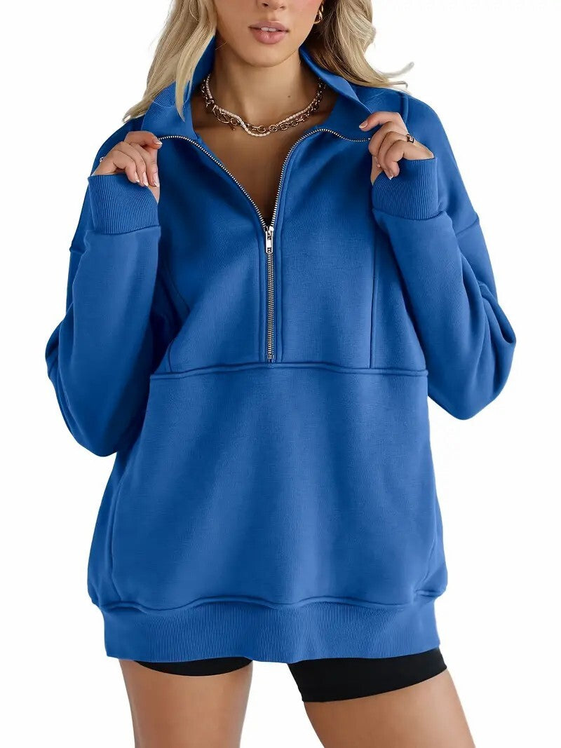 Women's Half Zip Oversized Sweatshirt with Pockerts