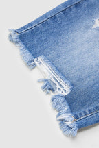 Raw Hem Ripped Mid Waist Denim Bermuda Shorts