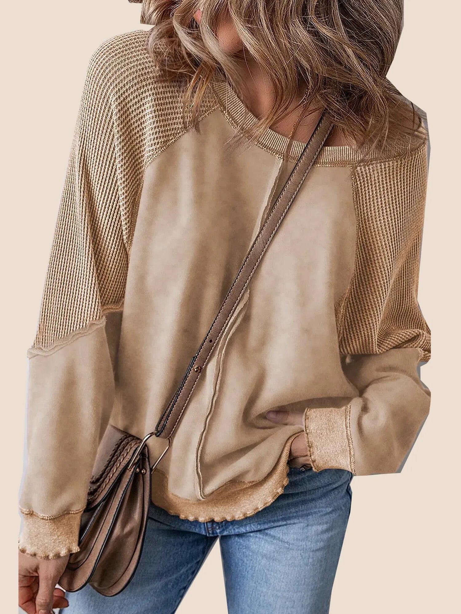 Women's  Reverse Seam Waffle Knit Sweatshirt