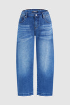 Wash Raw Hem Straight Leg Mid Rise Crop Jeans Without Belt