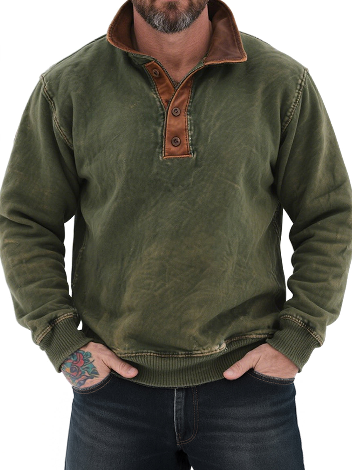 Men's Vintage Distressed Colorblock Lapel Casual Sweatshirt