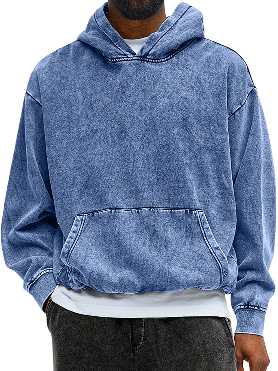 Men's Vintage Washed Cotton Hooded Long-Sleeved Sweatshirt