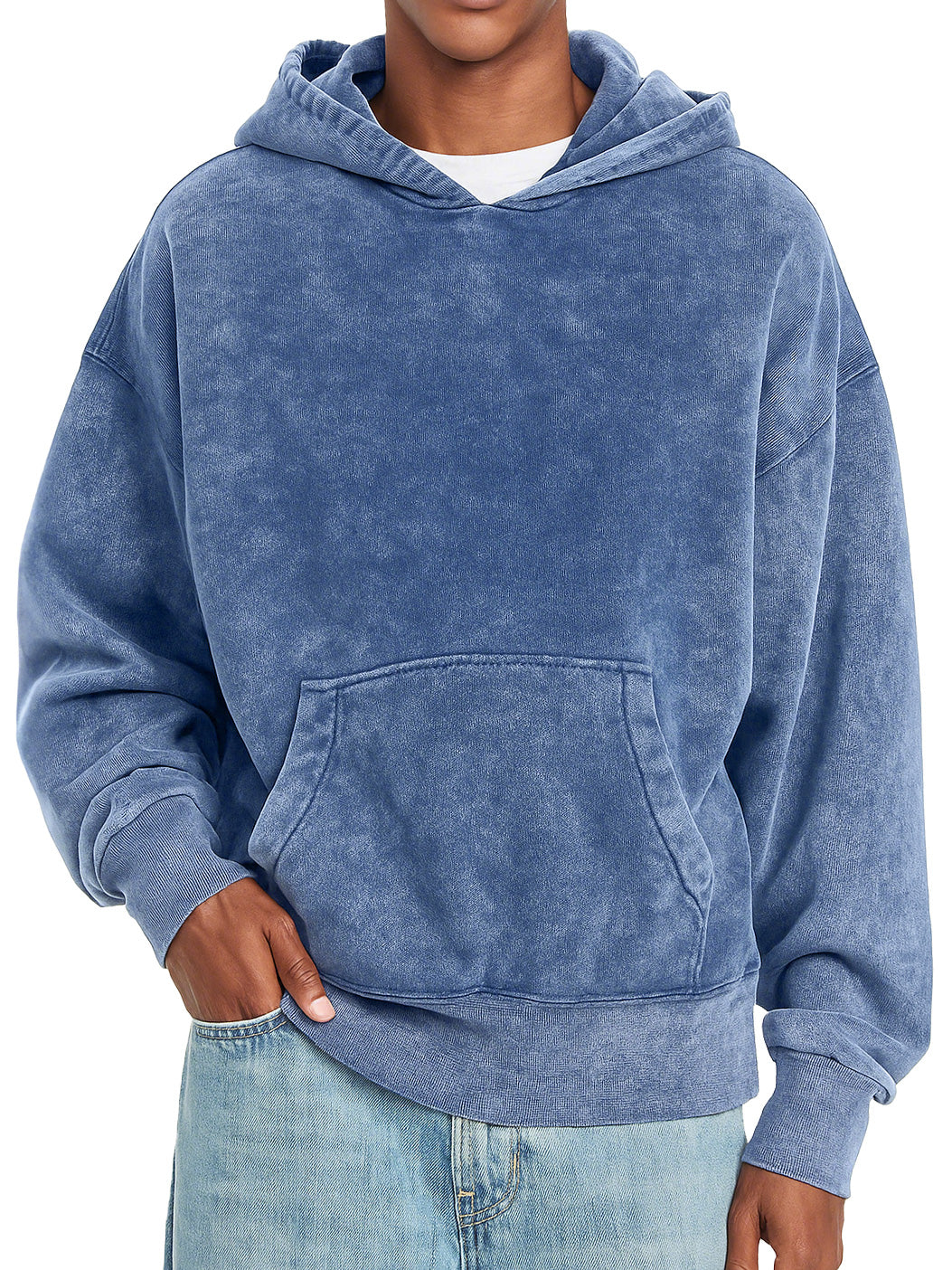 Men's Vintage Pure Cotton Washed Distressed Casual Hooded Sweatshirt