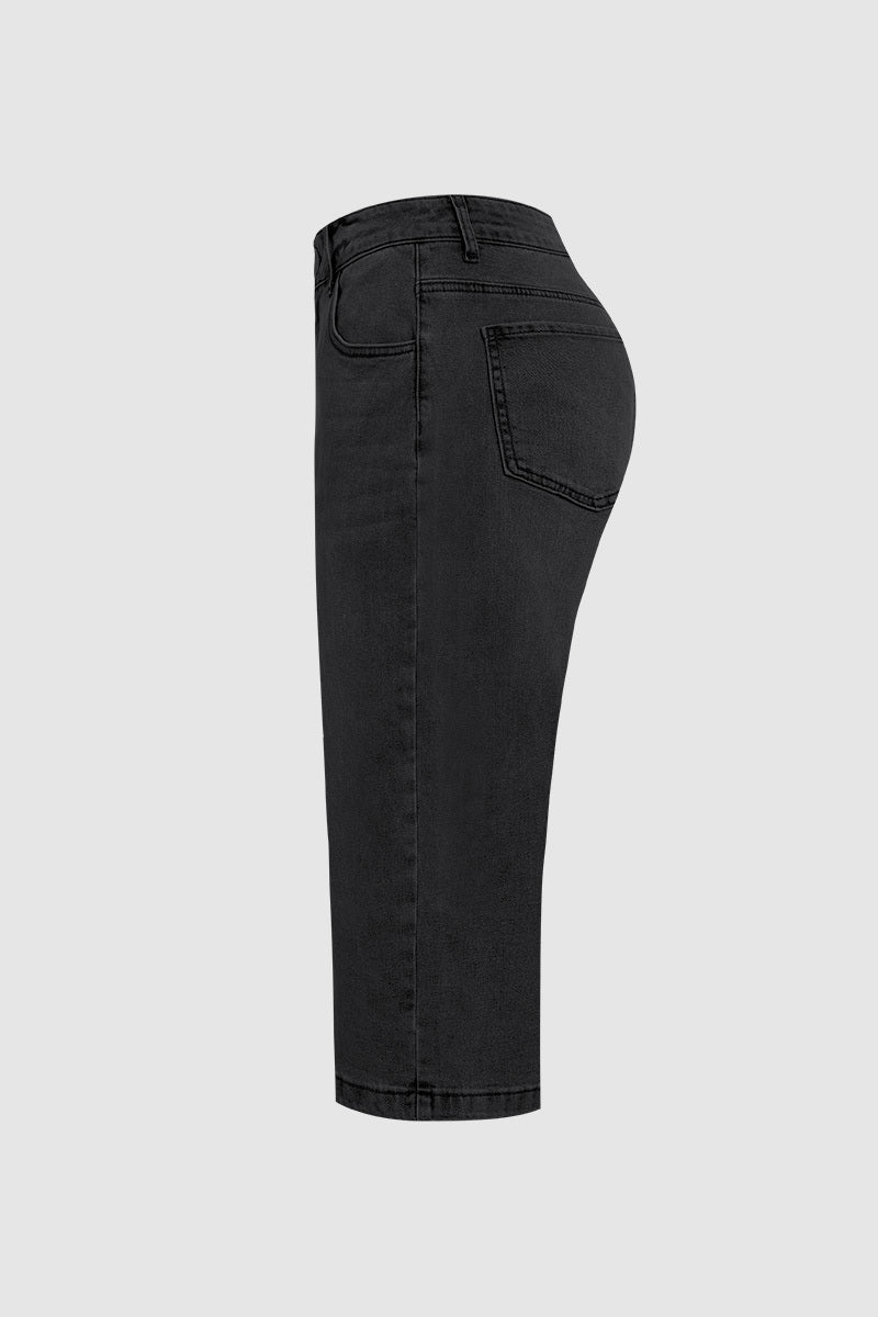 Wash High Waist Straight Leg Capri Jeans Without Belt