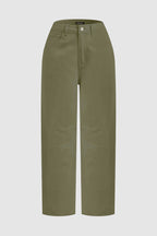 Solid Stitch Detail Mid Waist Crop Straight Leg Jeans Without Belt