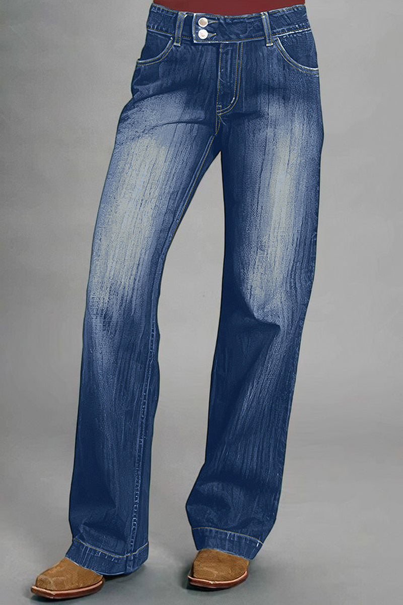Vintage Oblique Button Mid Waist Straight Leg Jeans