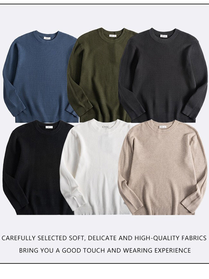 Men's Round Neck Waffle Patterned Loose Fitting Knit Sweater