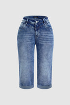 Wash Roll Hem High Rise Straight Leg Capri Jeans