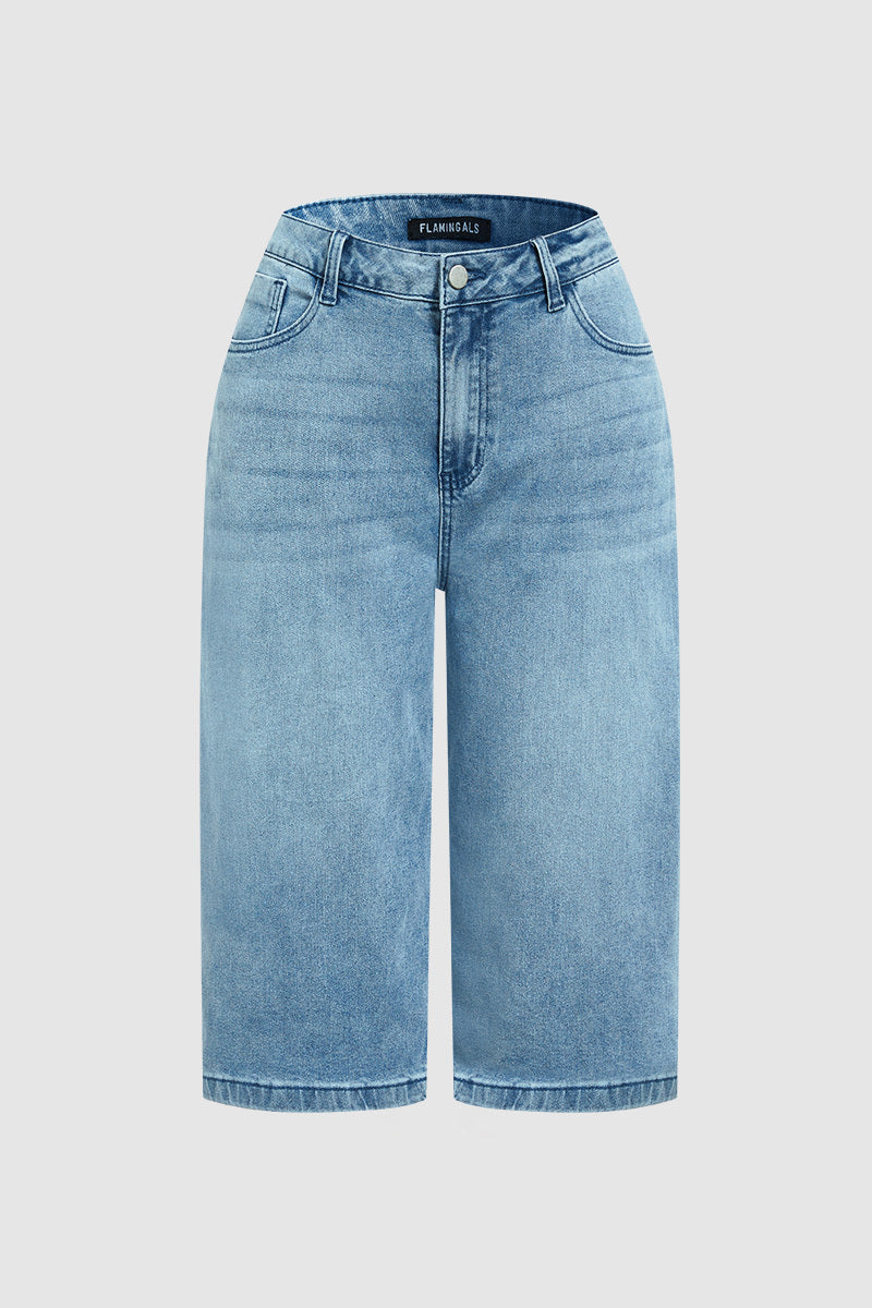 Wash High Waist Straight Leg Capri Jeans Without Belt