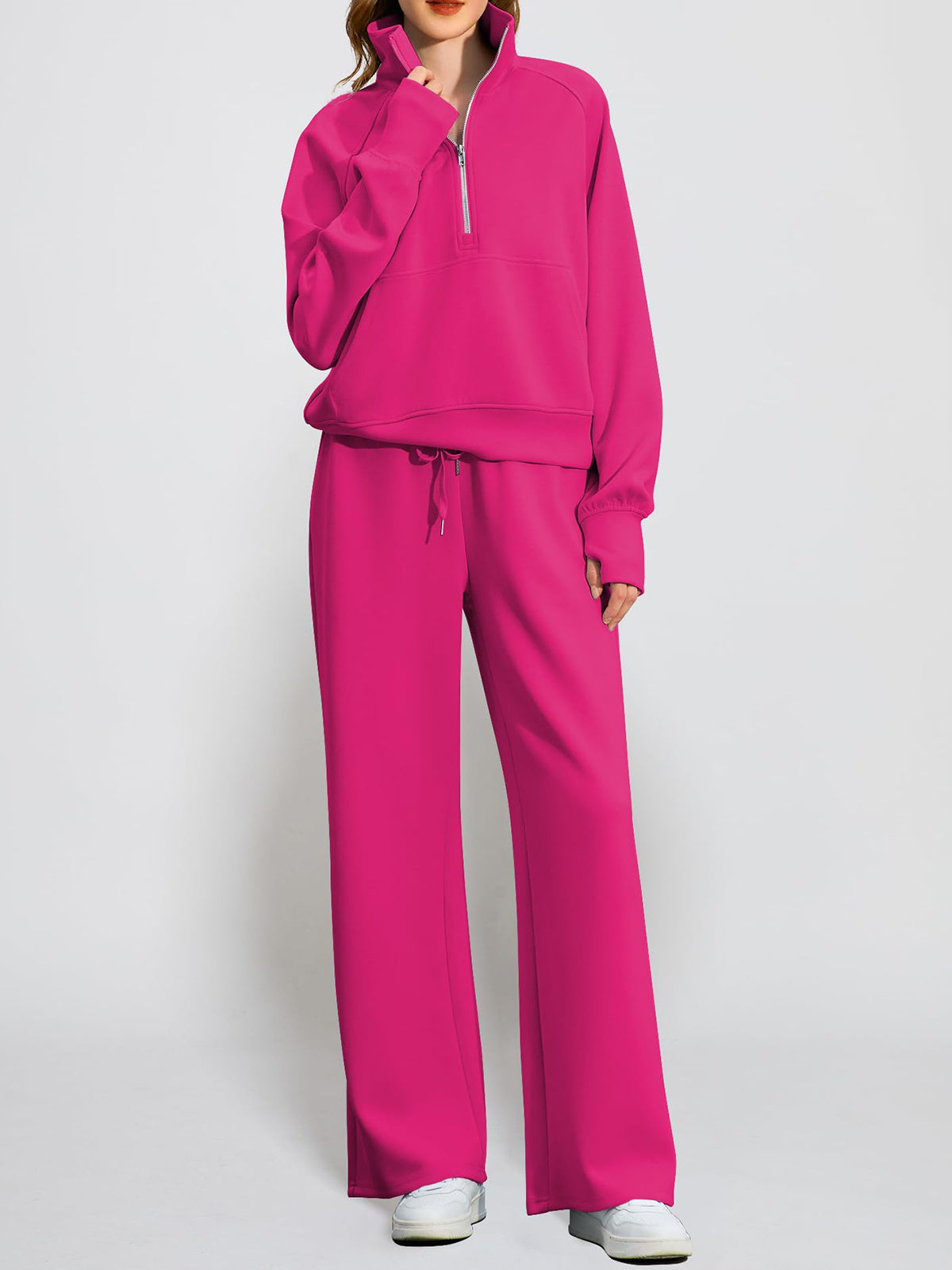 Women's Oversized Half Zip 2 Piece Sweatsuit Set