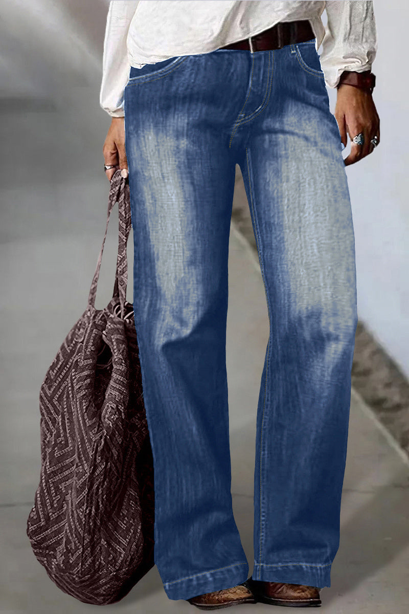 Vintage Oblique Button Mid Waist Straight Leg Jeans