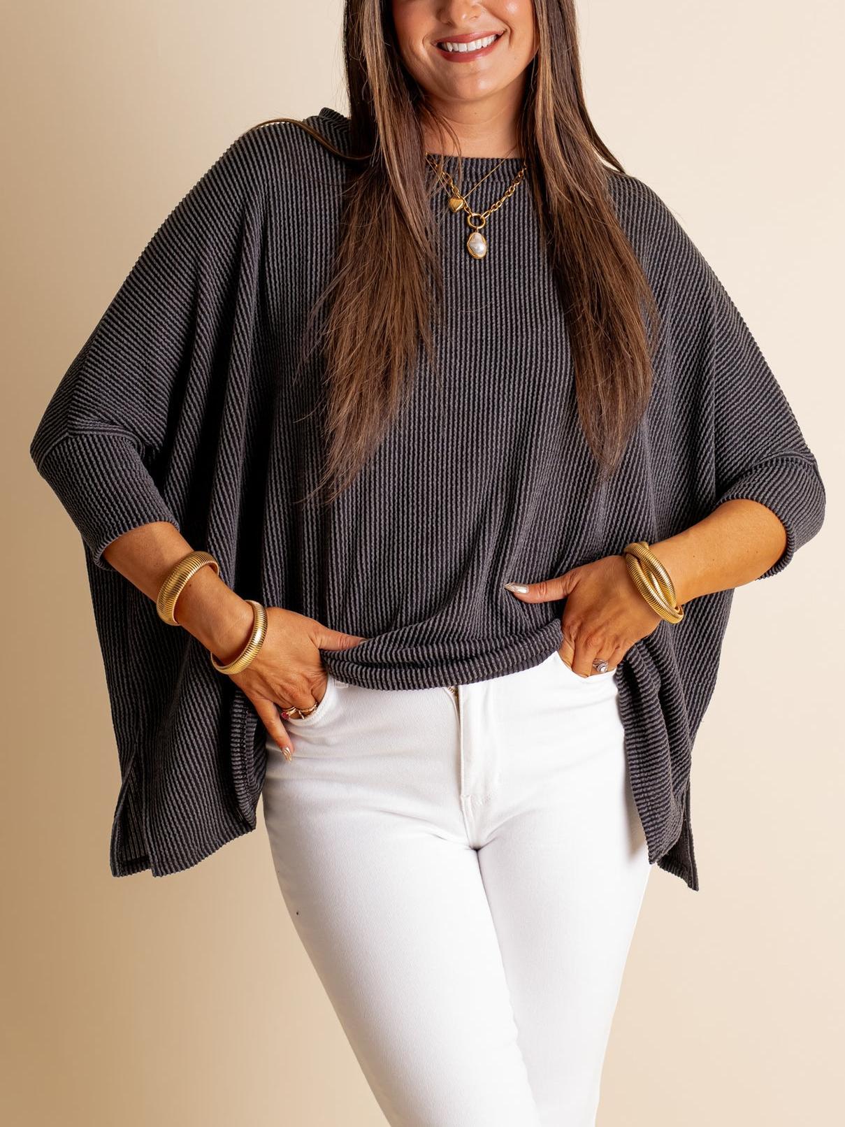 Women's Oversized Half Sleeve Ribbed Top