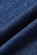 Roll Hem Ripped Double Button Mid Rise Straight Leg Jeans