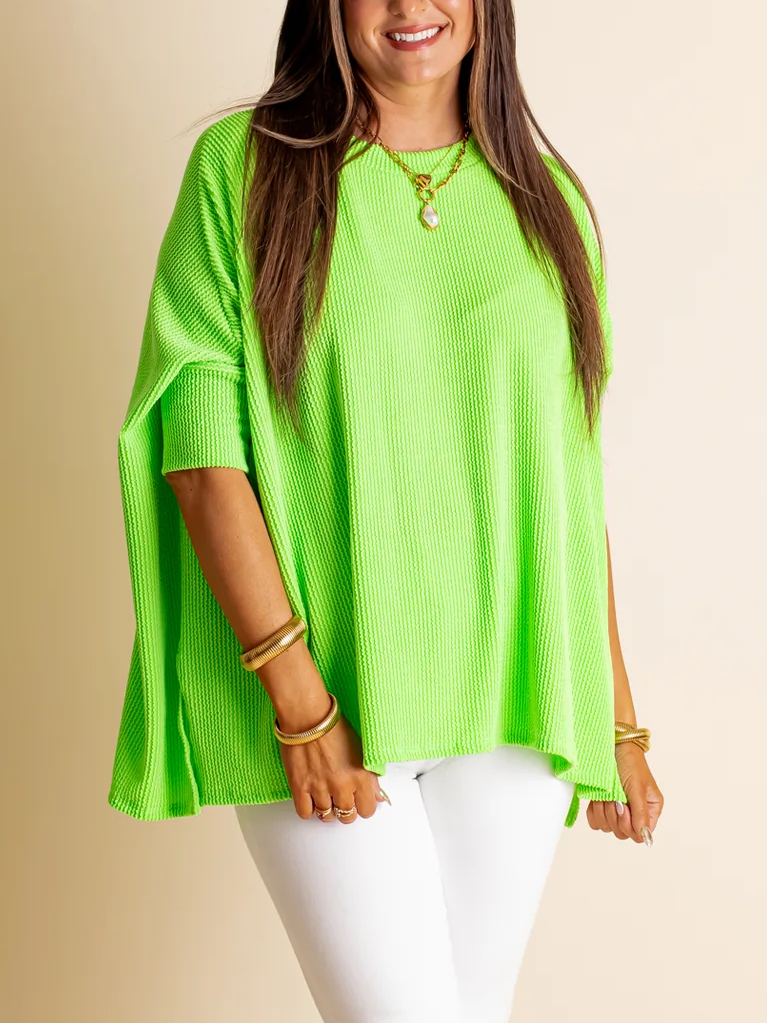 Women's Oversized Half Sleeve Ribbed Top