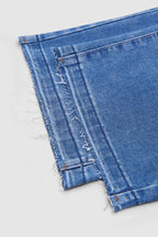 Wash Raw Hem Straight Leg Mid Rise Crop Jeans Without Belt