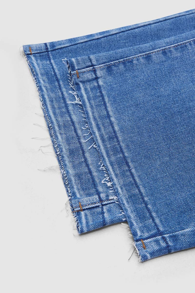 Wash Raw Hem Straight Leg Mid Rise Crop Jeans Without Belt