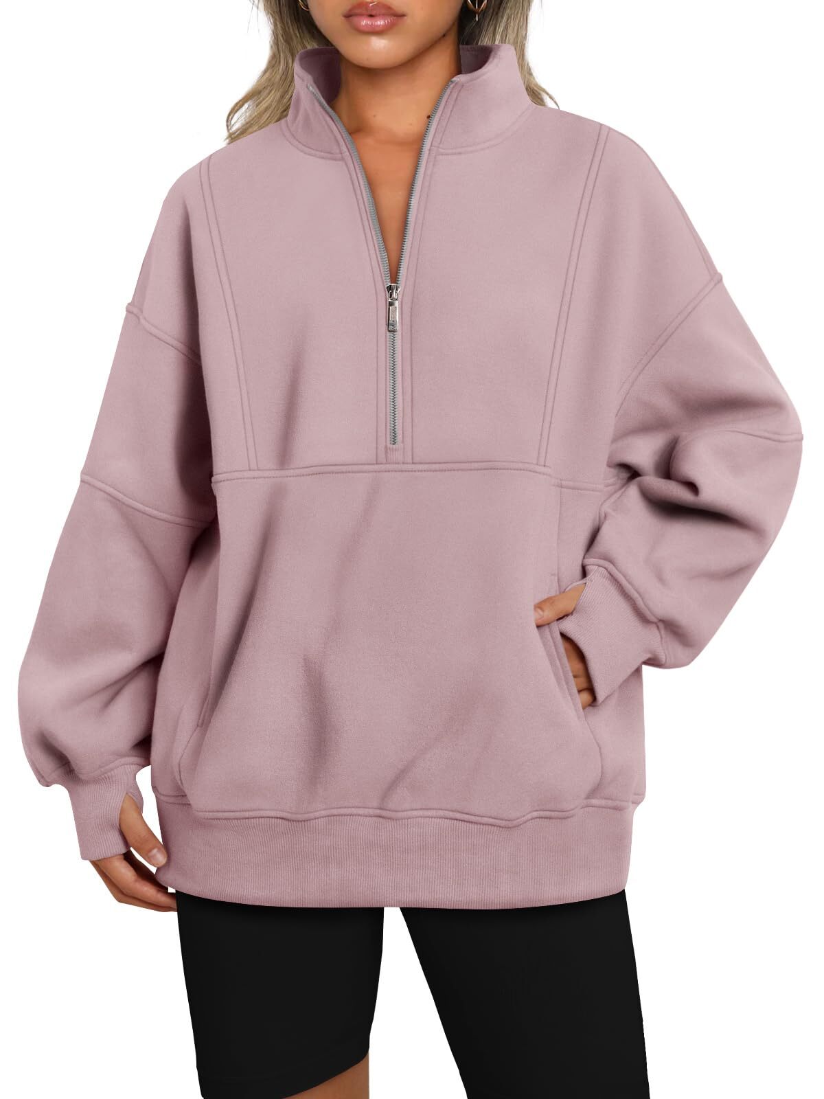 Women's Half Zip Oversized Sweatshirt with Pockerts
