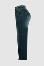 Tall Washed Raw Hem Mid Waist Wide Leg Jeans
