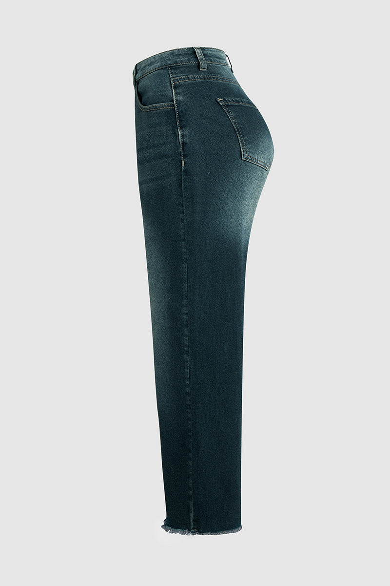 Tall Washed Raw Hem Mid Waist Wide Leg Jeans
