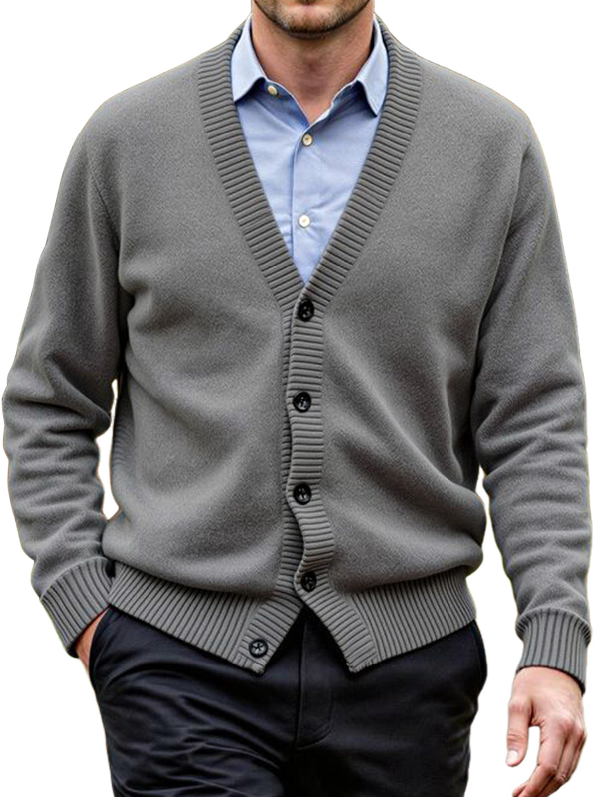 Men's Daily Casual Solid Color Knitted Cardigan Sweater