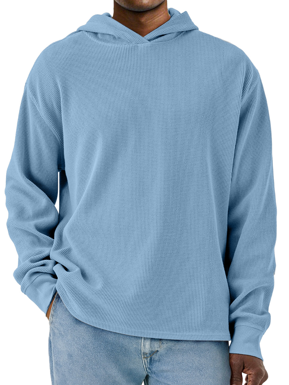 Men's Simple Solid Color Waffle Long Sleeve Hooded Sweatshirt