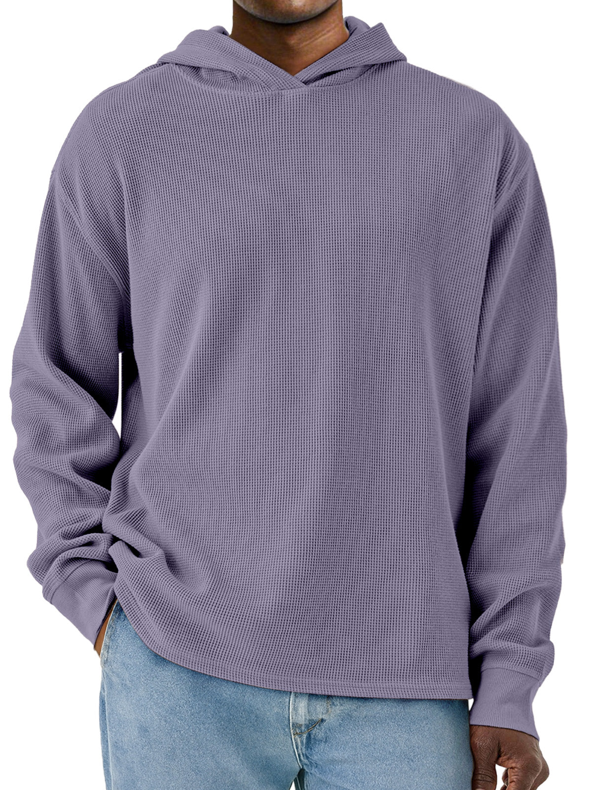 Men's Simple Solid Color Waffle Long Sleeve Hooded Sweatshirt