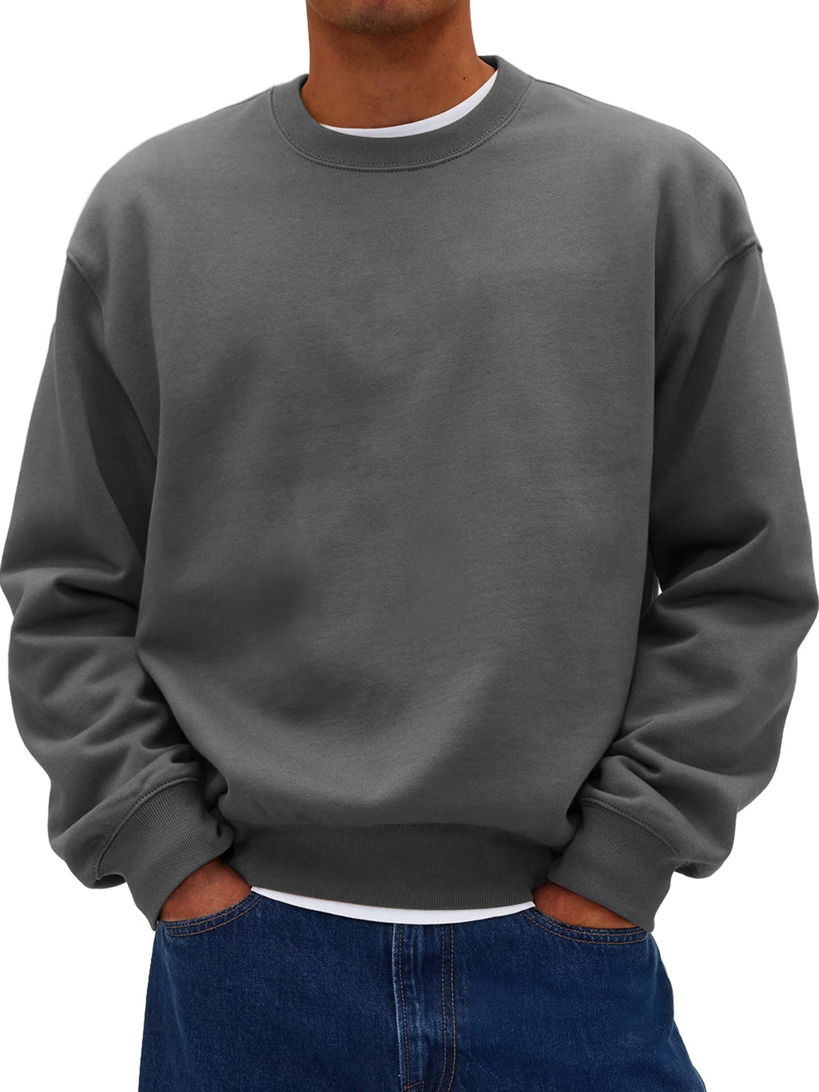 Men's Daily Round Neck Casual Cotton Solid Color Sweatshirt