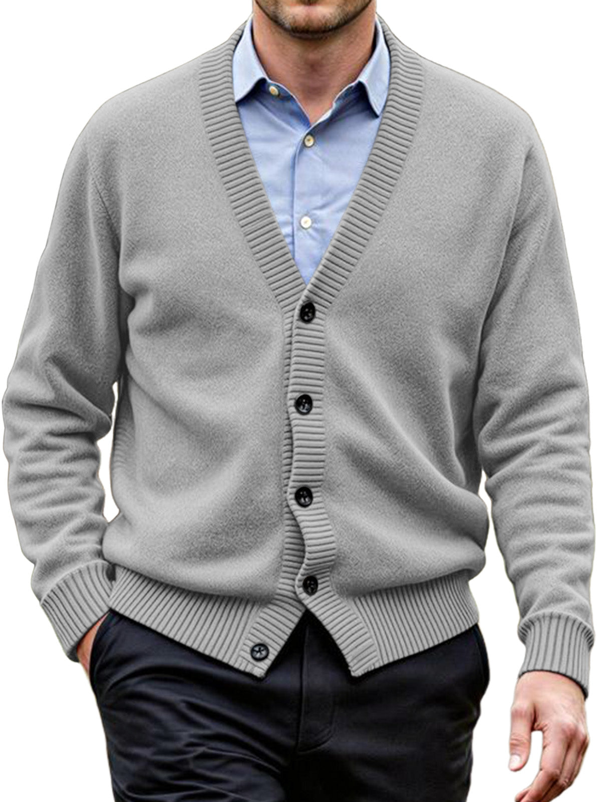 Men's Daily Casual Solid Color Knitted Cardigan Sweater
