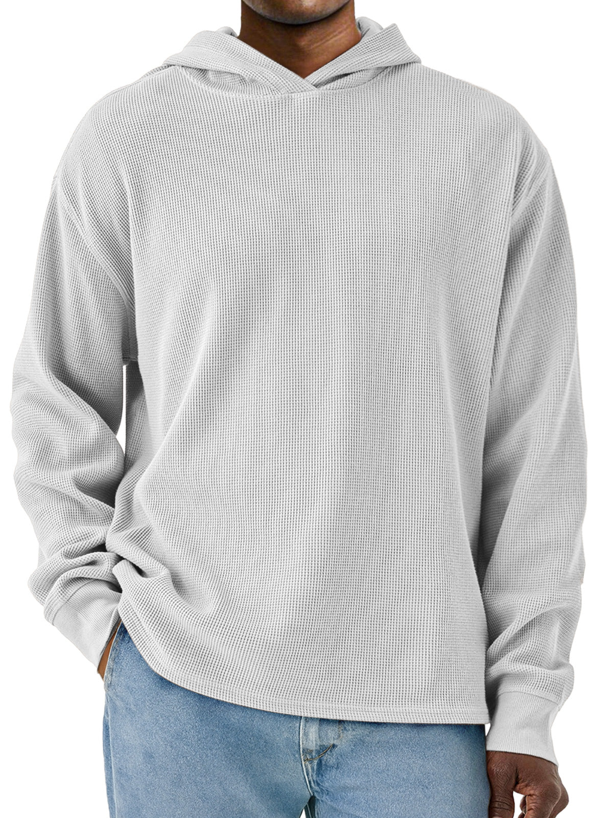 Men's Simple Solid Color Waffle Long Sleeve Hooded Sweatshirt