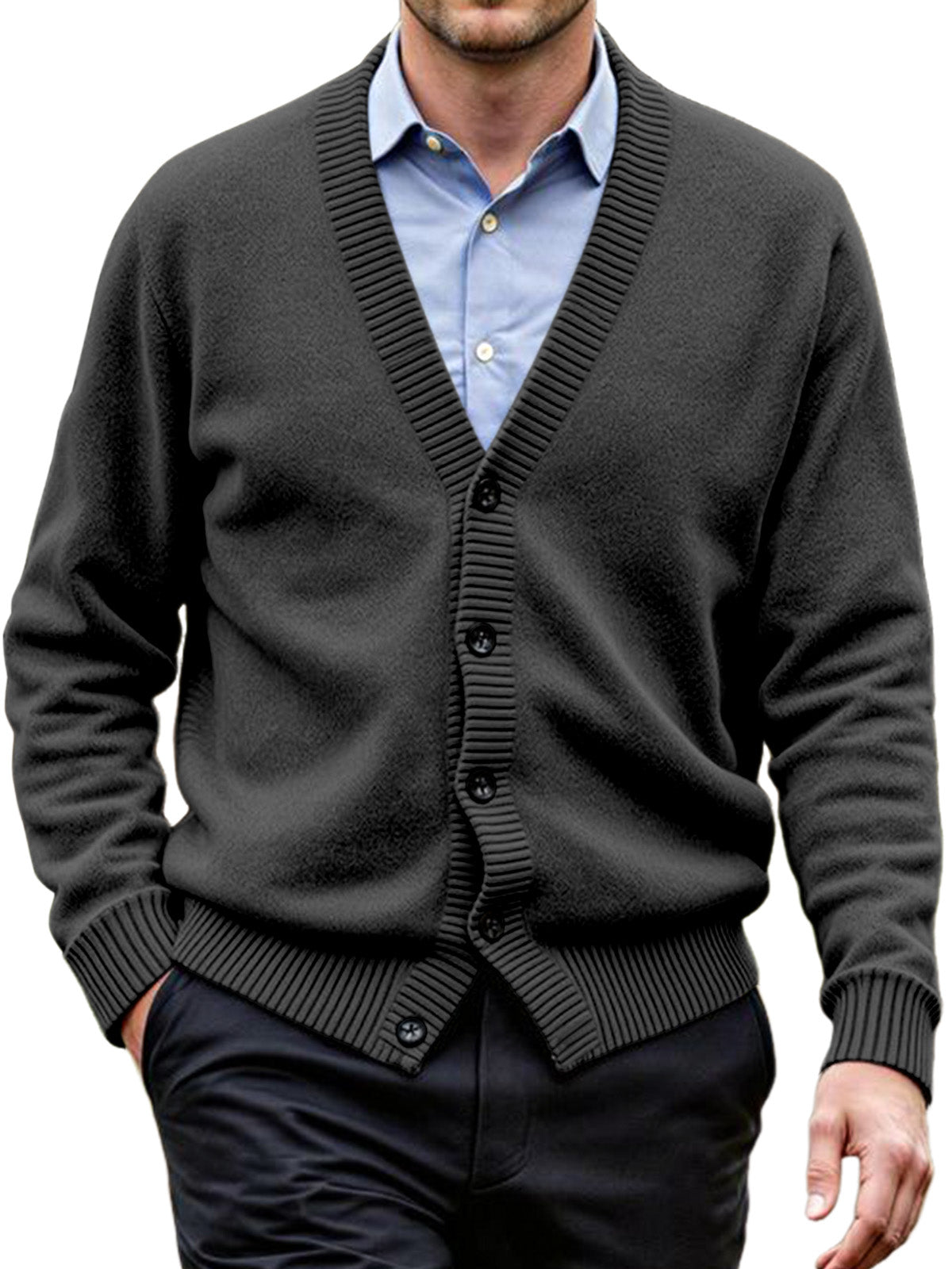 Men's Daily Casual Solid Color Knitted Cardigan Sweater